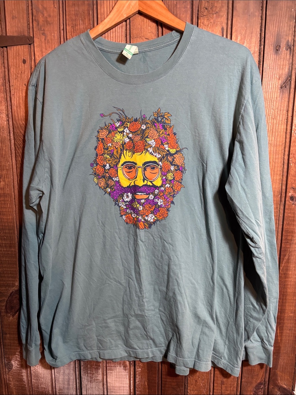 Men's Garcia Long Sleeve Graphic Shirt - Sage Green with Floral Face Print